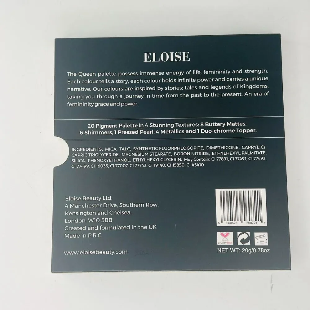 Eloise The Queen Eyeshadow Palette Mattes Shimmers Metallic 20 Shades .78oz NIB